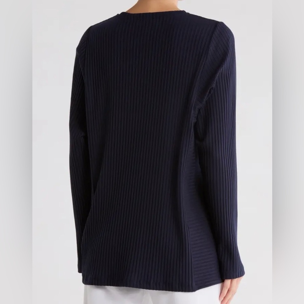 🆕 Eileen Fisher Ribbed Top Size M Dark Navy Stretch Minimalist Chic Office Work - Picture 3 of 16
